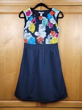 Banana Republic Navy Dress with Bright Floral Bodice - 2